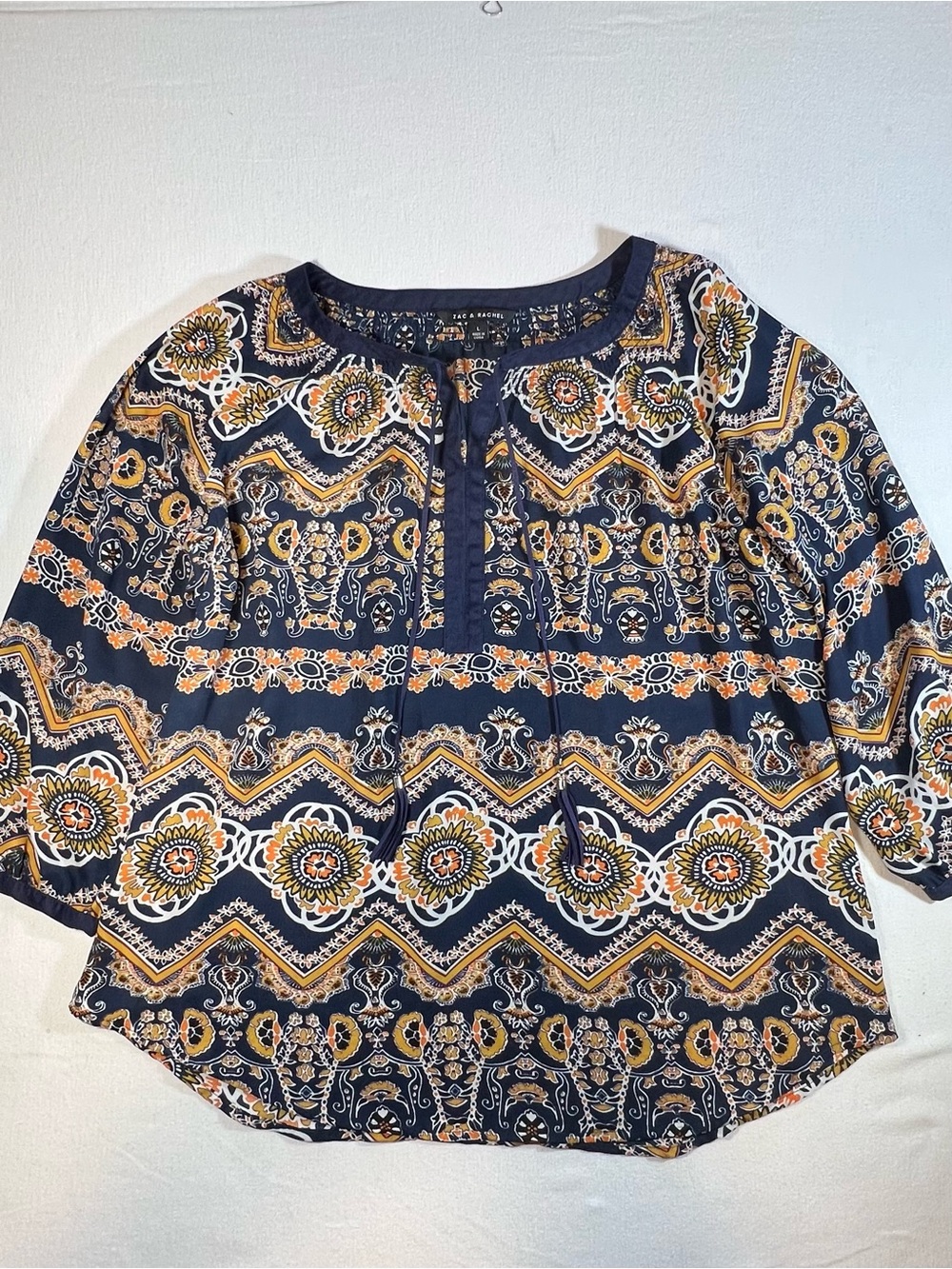 Zac & Rachel Boho Navy & Yellow Top - grandma chic, hippie,